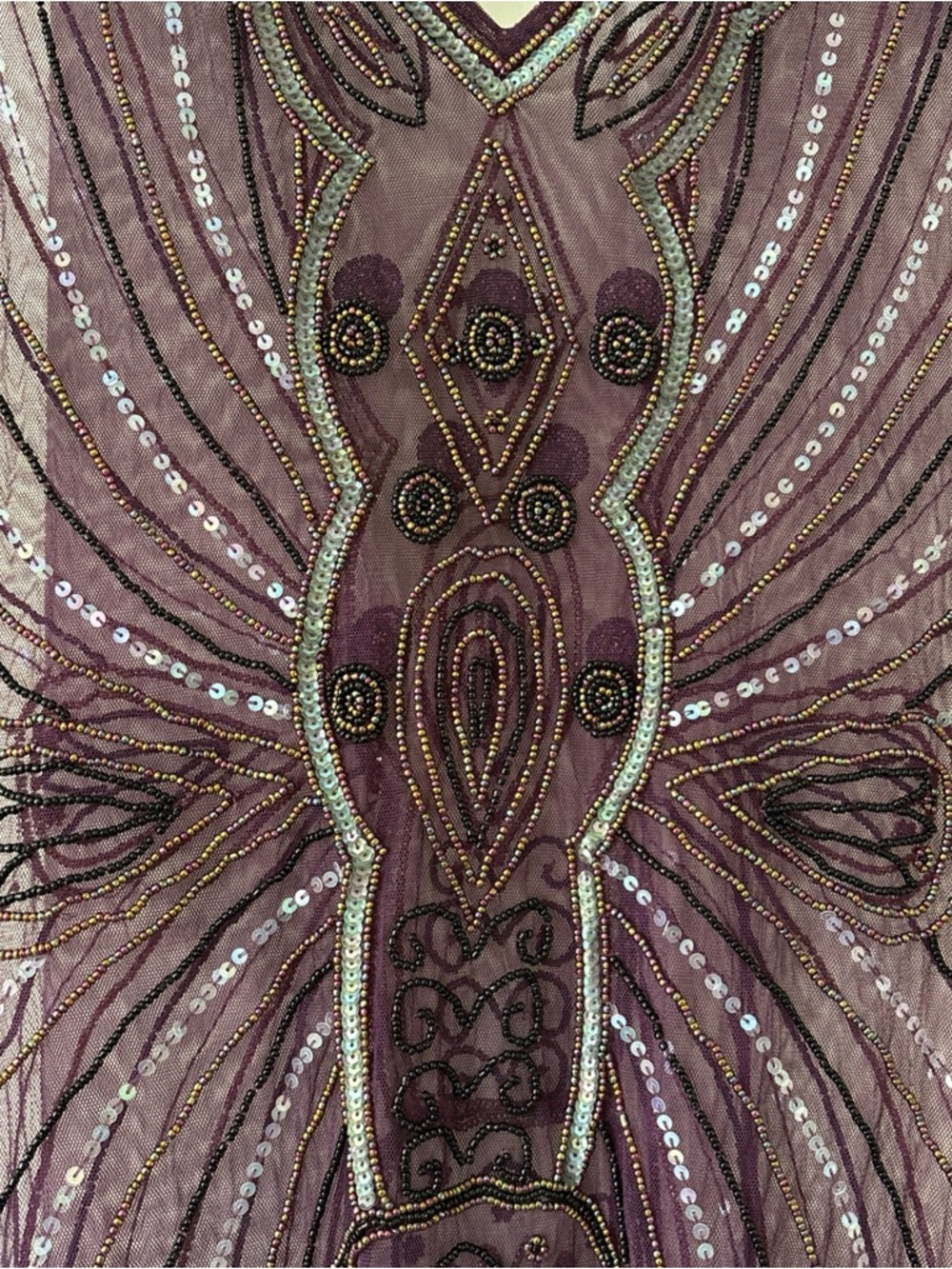 Unique Vintage 1920s Purple Beaded Dress Size Medium Sheer Sequins Sleeveless - Picture 6 of 14
